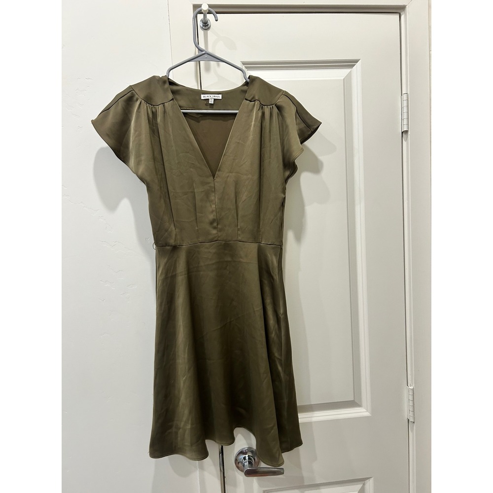 Black Swan Olive Green Mini Dress V Neck Flutter Sleeve XS